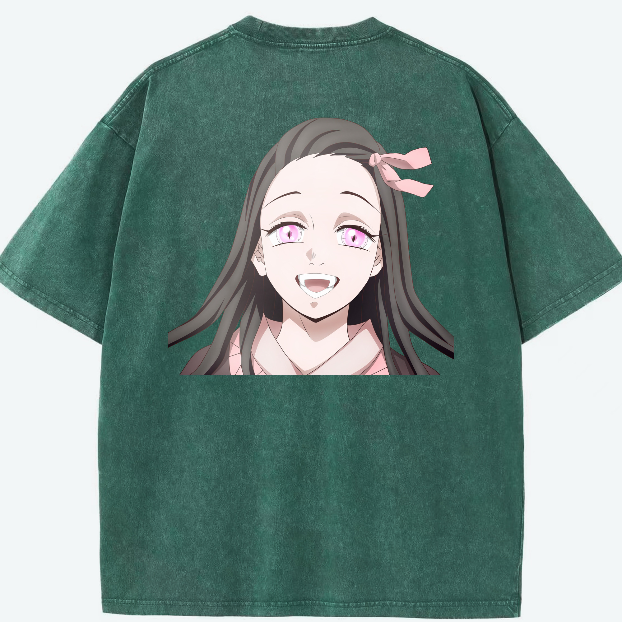 （画像用） 鬼滅の刃（きめつのやいば）竈門 禰󠄀豆子／かまど ねずこ Kamado Nezuko 綿100% ヴィンテージ風 半袖Tシャツ（背面プリント）